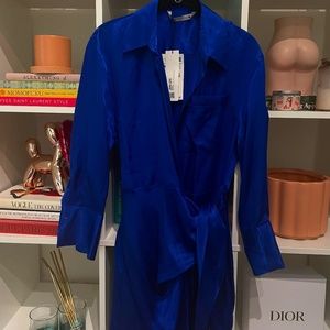 Electric Blue Zara silk wrap around collared dress